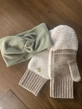 Madewell Teddy Glitten Mittens & Fleece Twisted Headband Bundle | NWOT